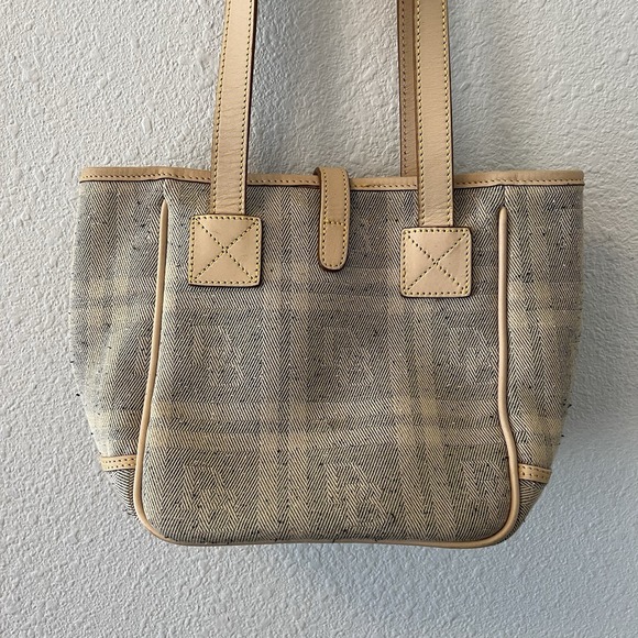 Vintage Dooney & Bourke Women's Purse Bag Beige Tan Plaid Leather Trim Chic Cute - Picture 7 of 16